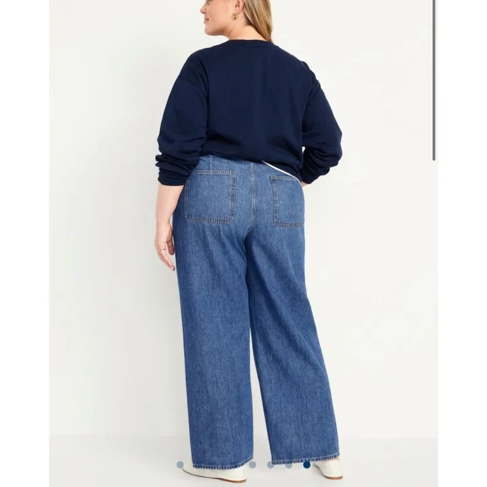 Old Navy Drapey Denim Size 14 Baggy Wide Leg High Rise Jeans - Picture 9 of 16